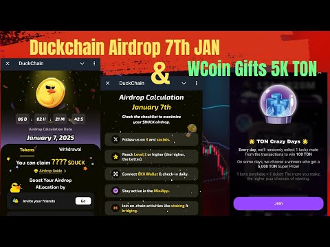 Duckchain Airdrop 7Th JAN Confirm 🎁 Duckchain Airdrop Calculation 🧮 WCoin 5K TON Giveaway 🚀 #PAWS