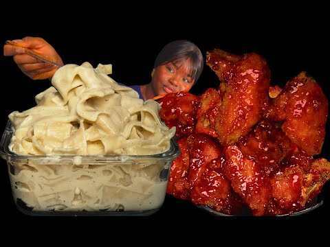 ASMR CHICKEN WINGS  & ALFREDO CREAMY PASTA MUKBANG (Talking) |Sticky Eating Sounds