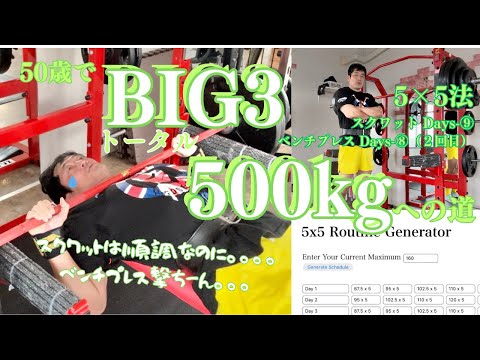 50歳はベンチプレスよりスクワットの方が伸びやすい！？5x5セット法　スクワットDays⑨ ベンチプレスDays⑧（2回目）～50歳でBIG3トータル500㎏への道～