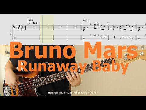 From beginner to next level│Bruno Mars - Runaway Baby│BASS TAB