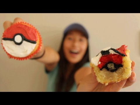 How To Make 3D Hidden Pokeball Cupcakes | sweetco0kiepie