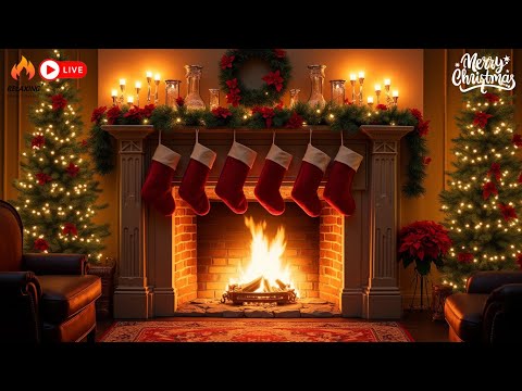 Instrumental Christmas Music with Crackling Fireplace to Relax and Enjoy 🎄 Christmas Fireplace