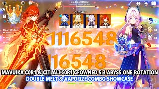 Mavuika C0R1 & Citlali C0R1 Crowned 5.3 Abyss One Rotation | Double Melt & Vaporize Combo