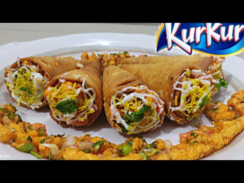 crispy kurkure cone chaat without any mould.. कुरकुरे कोन चाट बिना किसी साचे की  मदद से