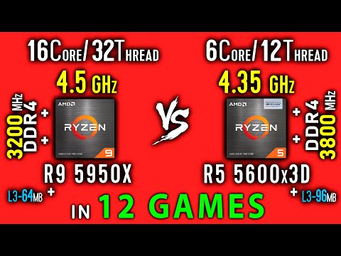 Ryzen 9 5950x vs Ryzen 5 5600x3D Test in 12 Games or R5 5600x3D vs R9 5950x