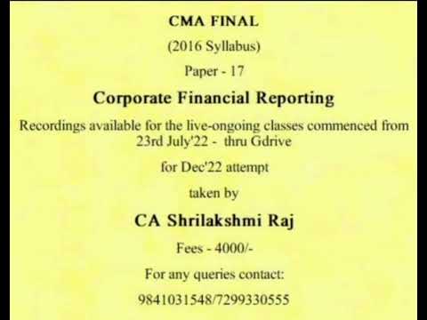 Corporate Financial Reporting #dec22 #cmaexams #recorded classes #cmafinalcfr #english #grp4