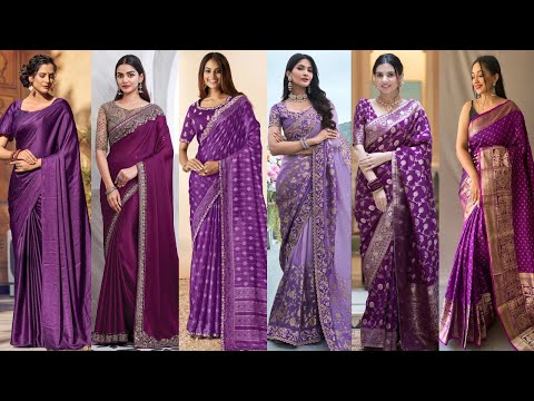 Latest purple saree trends//Designer purple colour sarees ideas//Party wear purple saree ideas