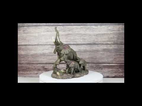 Triumphant Entry Safari Elephants Father And 2 Calves On Forest Floor Figurine