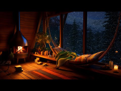 Cozy Winter Hut with Sleeping Hammock - Blizzard and Fireplace Sounds for Sleep, Relax, Study