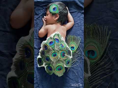 Baby photoshoot with peacock feathers... #photography #babyphotoshoot #babydecor #babygirl #nivrithi