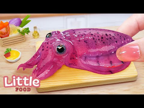 How To Make Cheese Stuffed Squid In Miniature World | World's Smallest Squid | Little Food ASMR