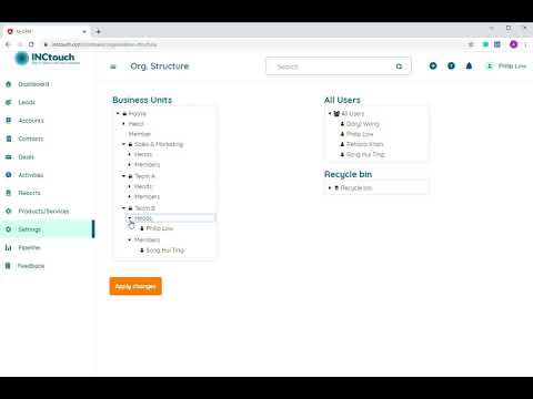 Inctouch CRM Assign new User to BU