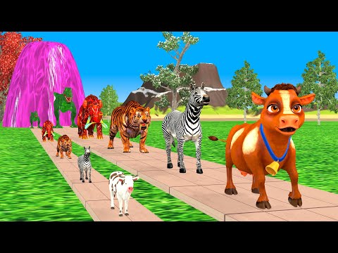 Paint & Animals Cow,Gorilla,Elephant,Lion,Tiger,Dinosaur, Fountain Crossing Transformation Cartoon