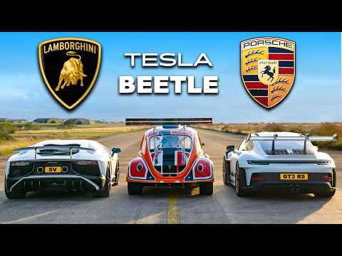 911 GT3 RS v Lambo V12 vs Tesla Beetle: DRAG RACE