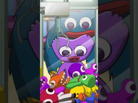 Baby Huggy Wuggy plays the claw machine to win a Rainbow Friends plush