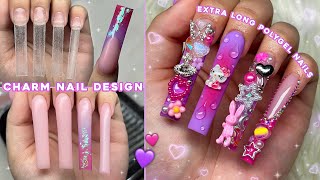 PURPLE & PINK POLYGEL FREESTYLE✨ CHARM NAIL DESIGN & EXTRA LONG POLYGEL NAILS | Nail Tutorial