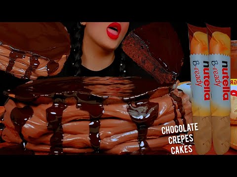 🍫ASMR CHOCOLATE CREPES CAKE👅 and Nutella B-ready and milk🥞🥛먹방 초콜릿 |mukbang chocolate notalking 🐾