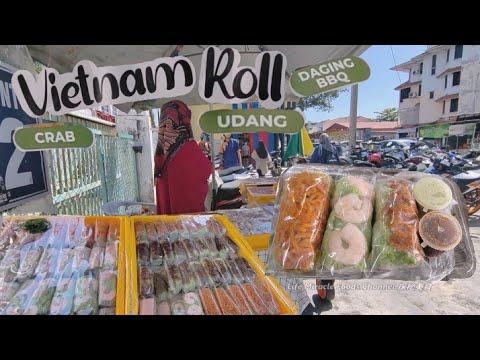 越南薄饼韩国辣拉面虾仁春卷槟城街头小吃美食 Vietnamese spicy ramen shrimp spring rolls Penang street food