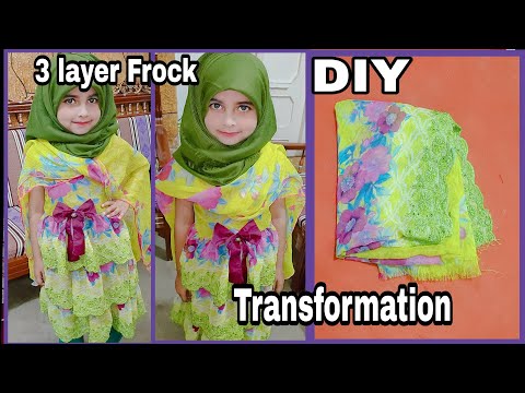 Convert Old Dupatta into Three Layer Stylish Dress/ Frock Cutting and Stitching  ||Reuse Old Dupatta