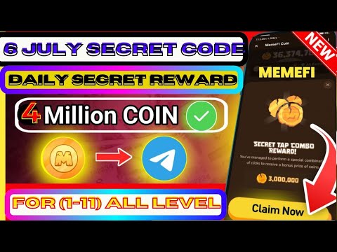 🛑 6 Level 1-11 ) Memefi Secret Tap Combo Reward | Memefi 4,000,000 Coins Code | #memefi Secret Code