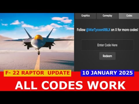 *ALL CODES WORK* [F-22 Raptor] War Tycoon ROBLOX | JANUARY 10, 2025