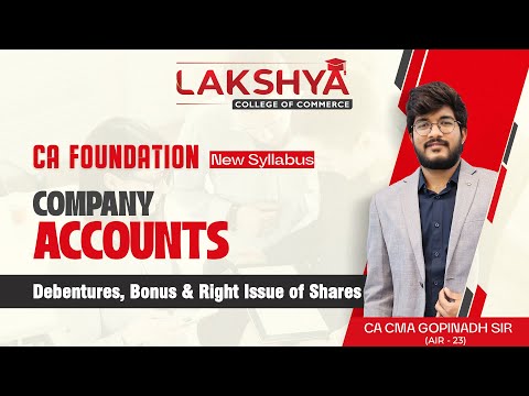 DEBENTURES , BONUS AND RIGHT ISSUES OF SHARES || CA FOUNDATION ACCOUNTS ||BY CA CMA GOPINADH(AIR 23)