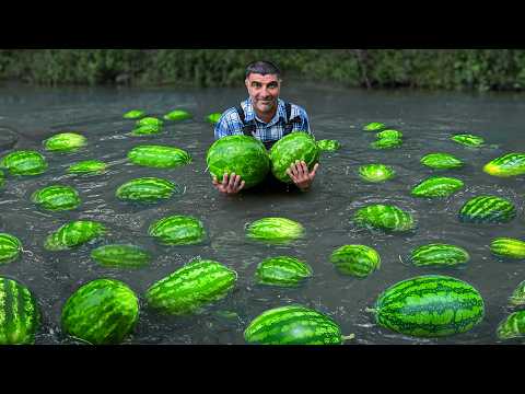 Best Recipe for Summer Making Fresh Country Watermelon Juice! Happy Life Far from Civilization