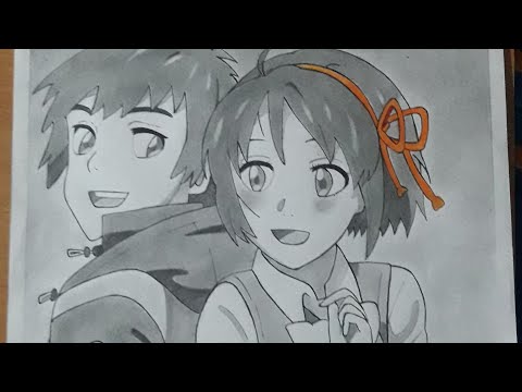 Drawing Mitsuha and Taki | Your Name | #shorts #anime #yourname