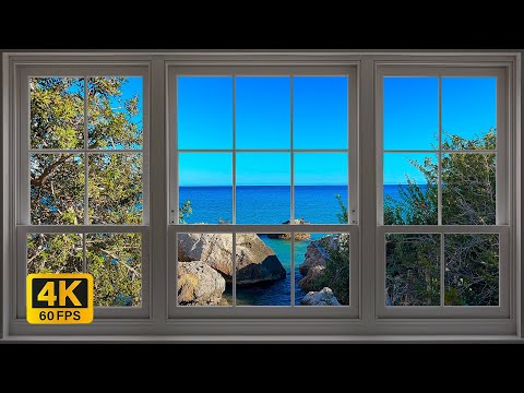 4K beach Rhodos Greece window view - Relaxing, Calming, Ambience