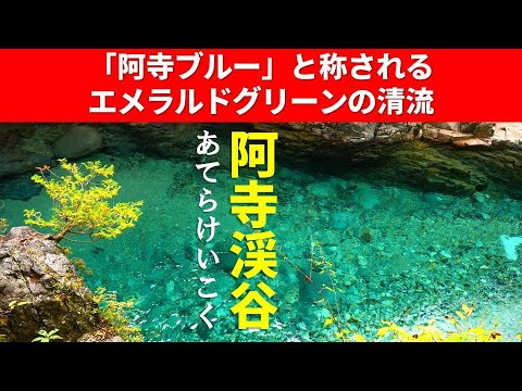 阿寺渓谷（あてらけいこく）長野県大桑村 「阿寺ブルー」と称されるエメラルドグリーンの清流 御嶽山の南 木曽川の支流 阿寺川 全長16～18kmの深い峡谷 色白美人になる「美顔水」もありました