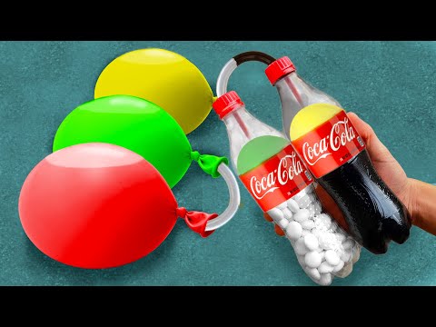 Experiment: Domino Reaction Coca-Cola vs Mentos & Giant Balloons