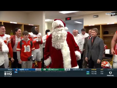 Postgame | Andy Reid Dresses as Santa Claus in Chiefs' Locker Room After Win vs. Steelers