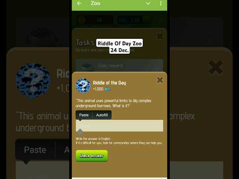 Zoo Riddle Of the day, Today Riddle Of the day 24 December Zoo Airdrop