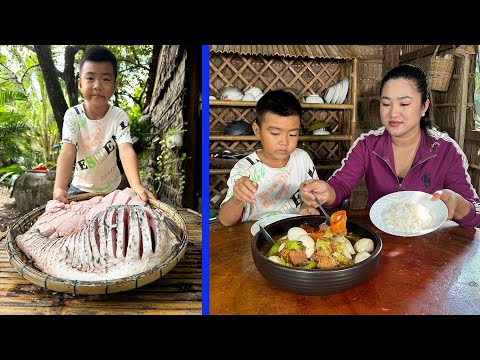 Country chef cook food for Mom - Crispy pork with fish cooking - Chef Seyhak