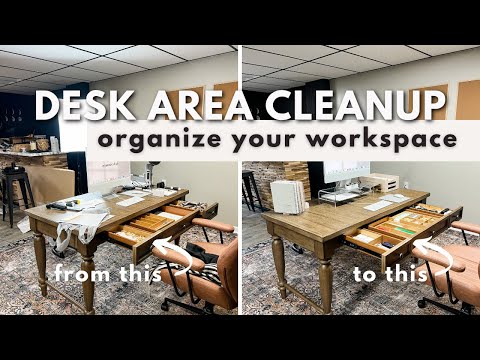 MESSY DESK CLEAN AND ORGANIZE WITH ME | Paper Storage, Cord Clutter, and Desk Drawer Organization