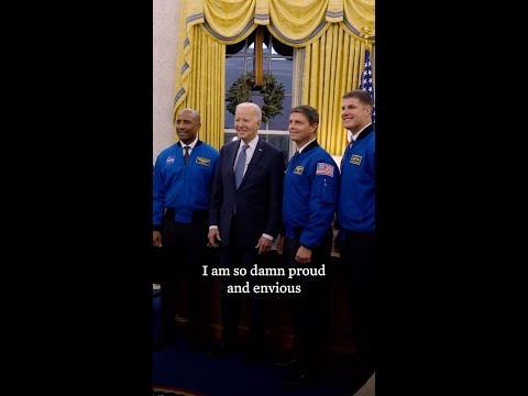 President Biden welcomes the crew of the Artemis II mission to the White House in December 2023.