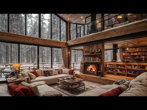 Winter Cozy Ambience - Jazz Relaxing Music & Crackling Fireplace Sounds for Unwind, Relaxation ❄️