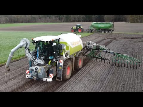 Gülleausbringung mit Claas Xerion und Zubringern