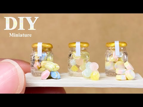 【粘土 UVレジン】ミニチュア 瓶入りキャンディ3種類 作ってみました DIY Miniature Three kinds of candy in a jar/clay/UV resin