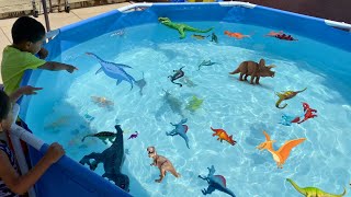 DINOSAUR Pool Collection | Learn Dinosaur Names! Giant T Rex , Velociraptors , Stegosaurus