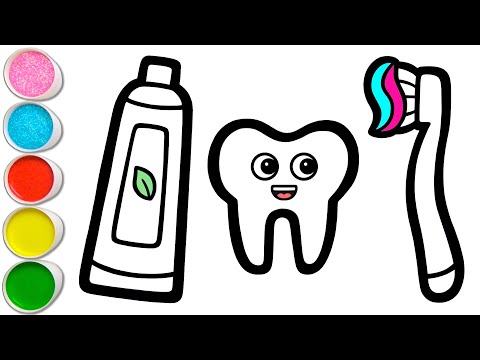 Toothbrush, Toothpaste and Tooth Drawing, Painting and Coloring for Kids and Toddlers #357