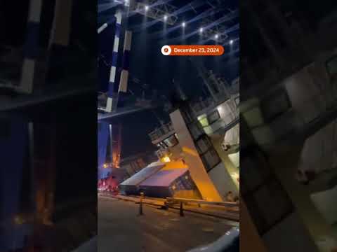 Cargo ship rolls onto its side in Istanbul