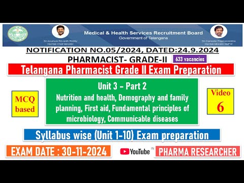 Telangana Pharmacist Grade-II exam Preparation II Unit 3 - part 2 II Unit 1-10 exam preparation