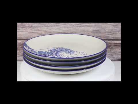 Set Of 4 Hokusai The Great Wave Of Kanagawa Mount Fuji 11"D Round Dinner Plates