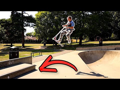 Scooter Rider Attempts 12ft Gap to Grind!