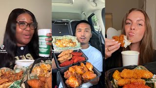 Mukbang ASMR 🤤 ~ Tiktok Compilation pt.4 || Wingstop, Raising Canes, Chipotle, Wendy's,Ramen