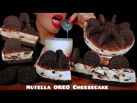 asmr Nutella OREO CHEESECAKE with milk👅🎂🍫🥛목방 누텔라 오레오 치즈케이크 우유 |eatingsounds |Notalking 🐾