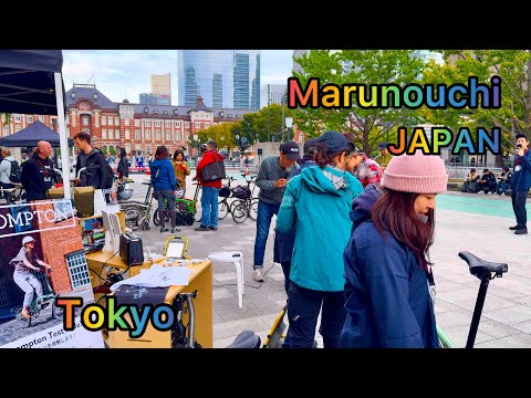 [4K HDR] Walking Tour around Marunouchi Ginza. # Amazing Folding Cycle Display. Tokyo, Japan.