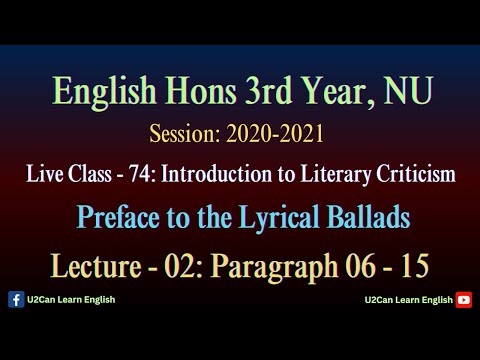 Live Class - 74।। Preface to Lyrical Ballads - Lecture 02 ।। Introduction to Literary Criticism