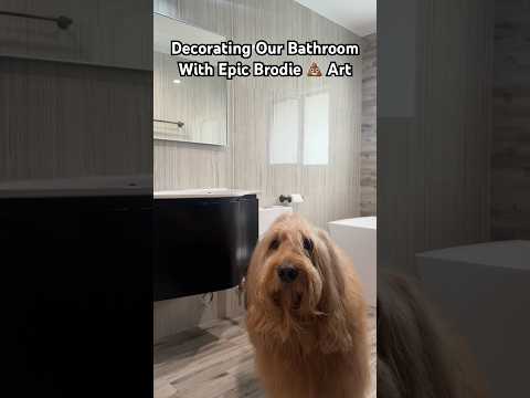 Decorating our bathroom with dog 💩 art! #goldendoodle #transformation #petparent